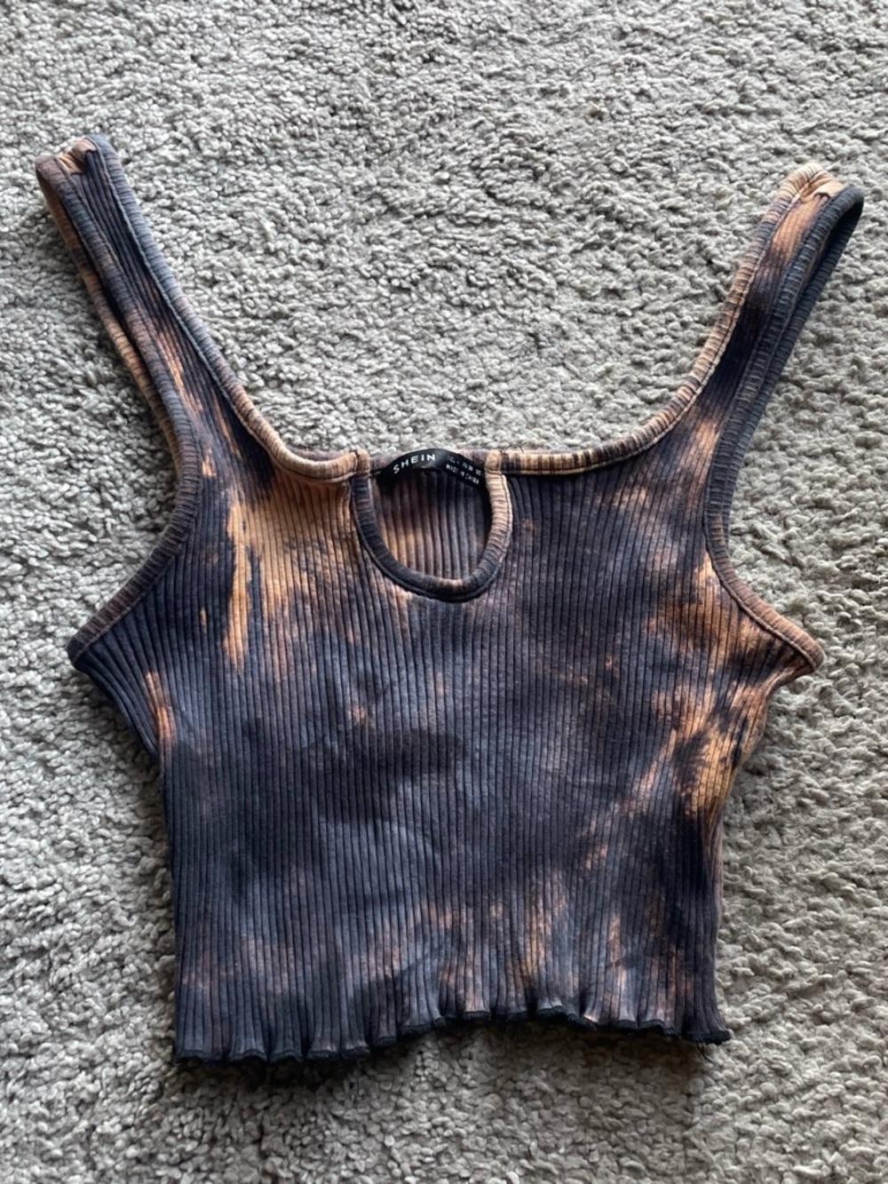 SHEIN Gray & Tan Ribbed Tie-Dye Cropped Tank Top
